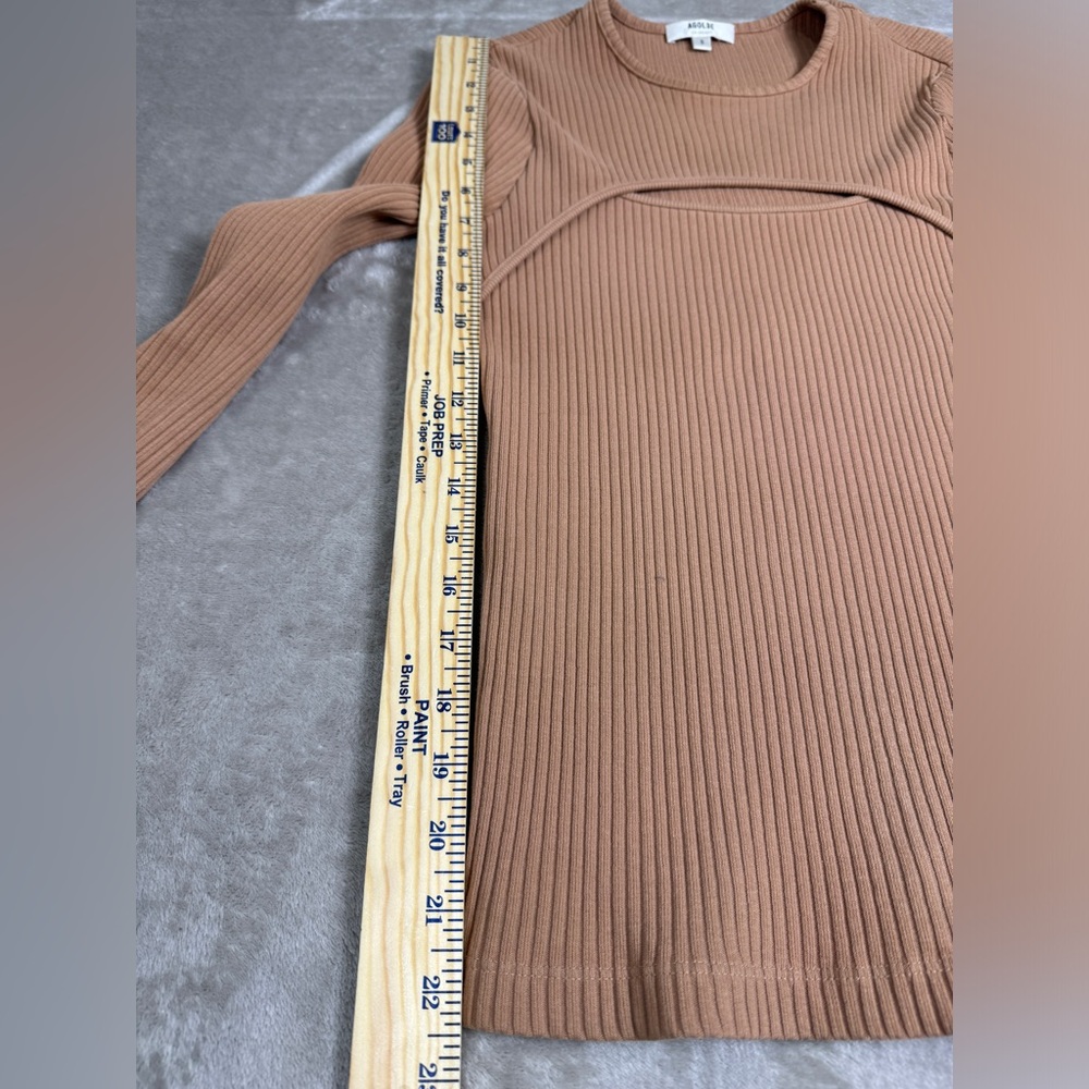 Agolde Women's Top Size Small Tan Neutral Lyza Cut Out Rib Top Classic - Picture 10 of 10